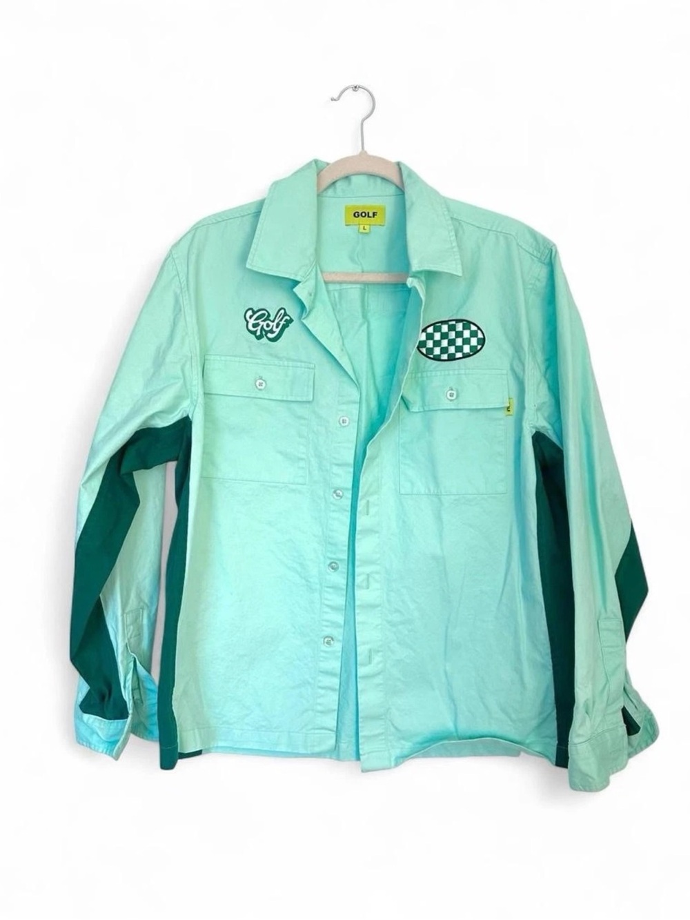 Golf Wang Mint Green Checker Button Up Mechanic Garage Button Shirt Size L Tyler
